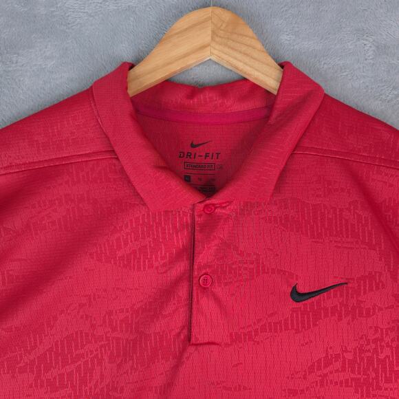 Nike Golf Polo Shirt Mens XL Standard Fit Red Textured Pattern Beach Aloha - Picture 4 of 8